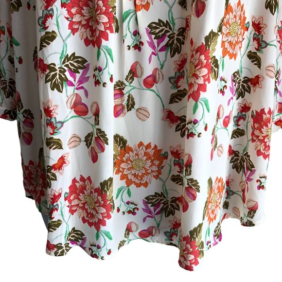 Rose + Olive Women's Peasant Blouse Plus 1X Floral Boho Pleated Chiffon 3/4 Slv - Picture 7 of 9